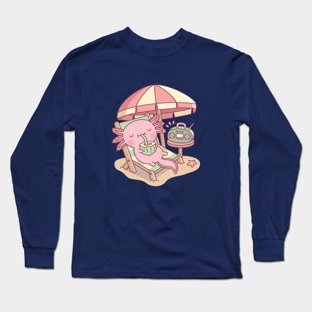 Cute Axolotl Chilling At The Beach Long Sleeve T-Shirt by rustydoodle